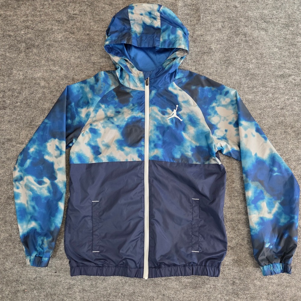 Air Jordan Windbreaker Jacket Kids XL 13-15 Years Blue Tie Dye Full Zip Hooded